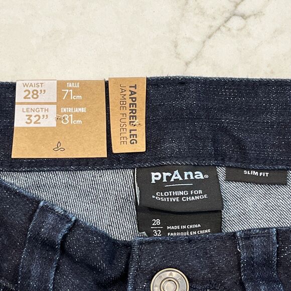 Prana Jeans NEW Mens 28x32 Blue Dark Rinse Hillgard Slim Fit Tapered Leg Organic - Picture 9 of 13